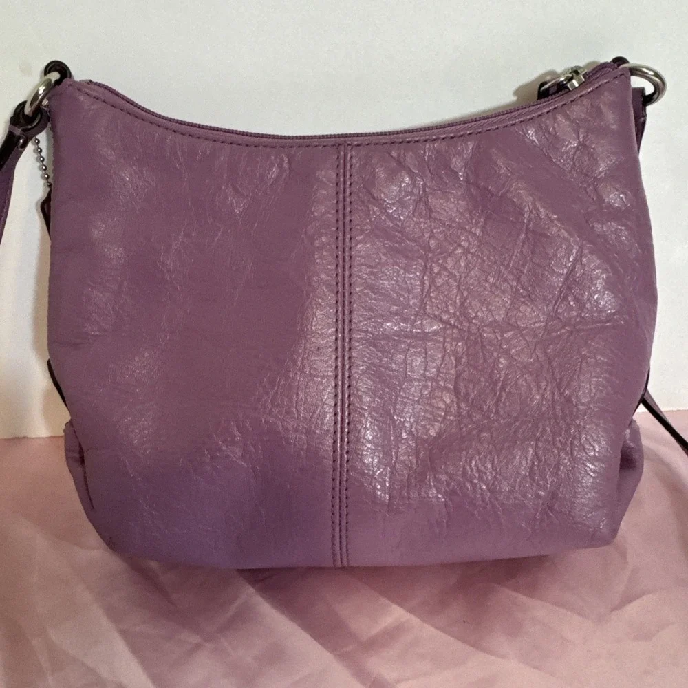 Coach Solid‎ Purple Crossbody Saddlebag Small Satin Lining Silver Hardware Read